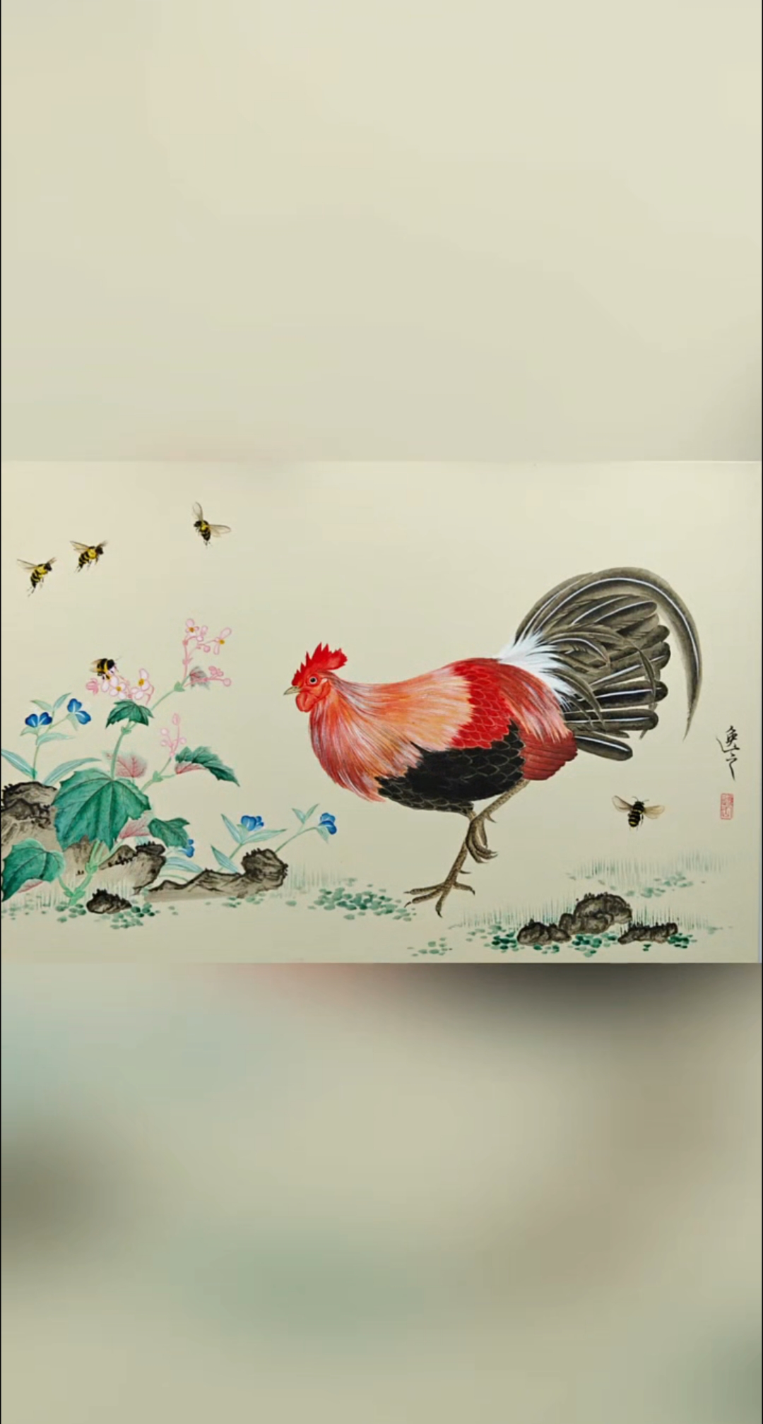 画一只雄鸡觅食图