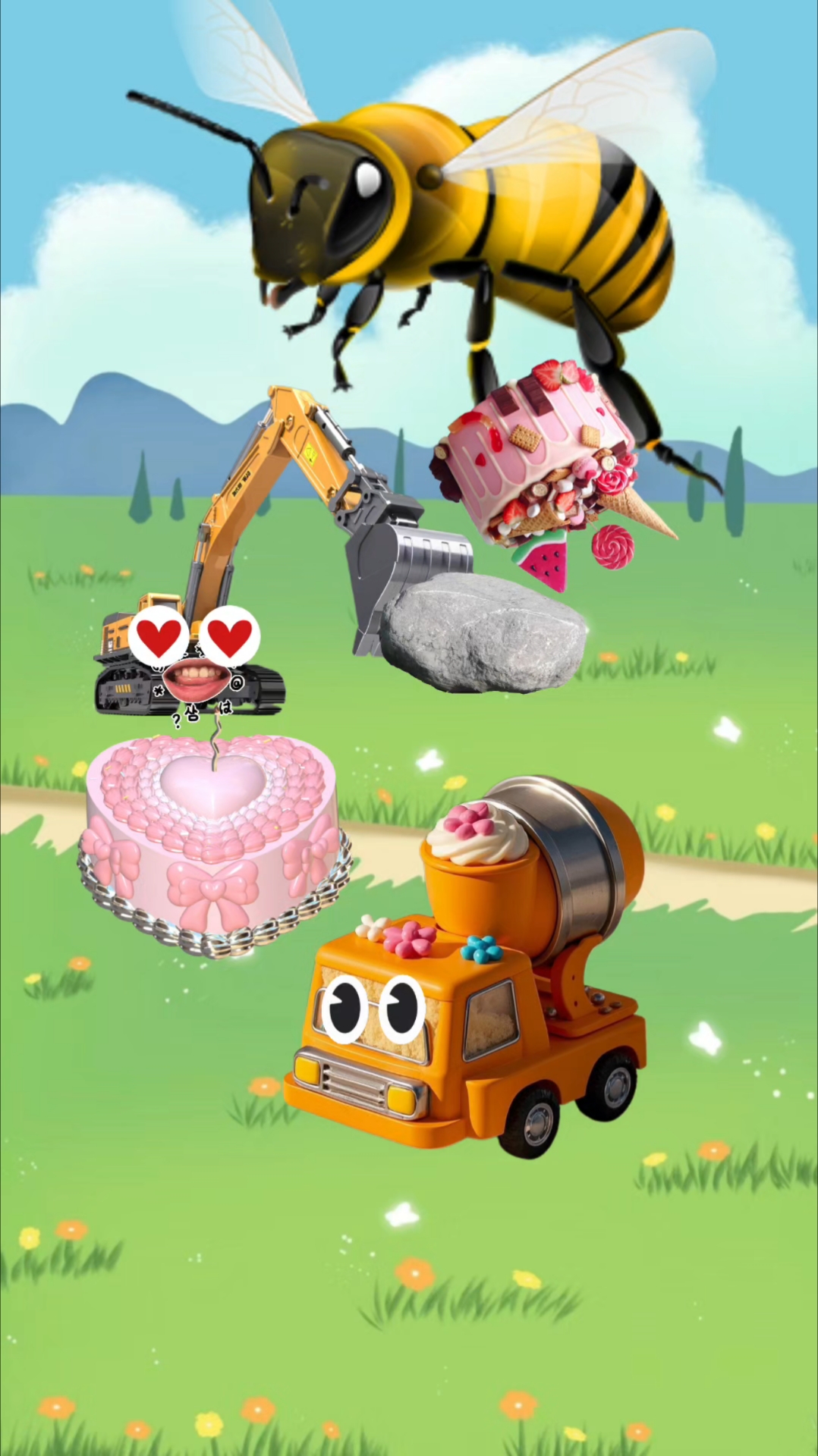 怪兽破坏了小挖机的蛋糕