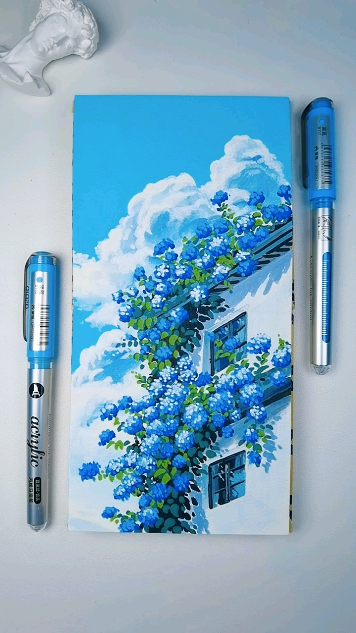 蓝色花房，丙烯马克笔速涂教程 #丙烯马克笔绘画##治愈系插画# #画画# #绘画# #手绘