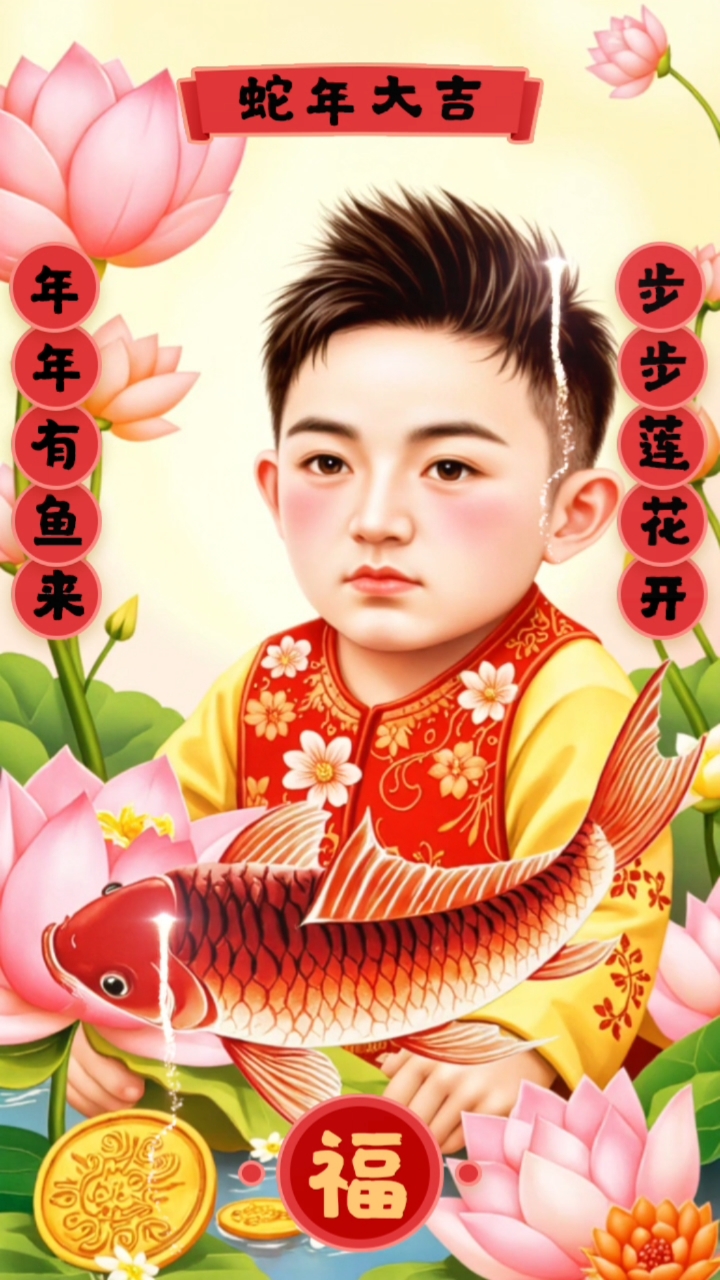 初二到,好运到,化身年画童子带着幸福鲤鱼给朋友们送旺来!!