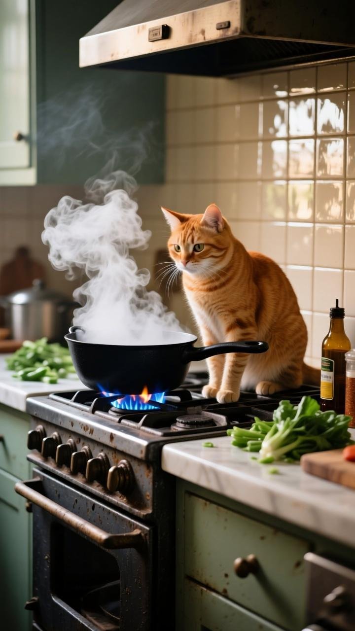 大橘猫系围裙炒小龙虾，啤酒入锅香气四溢