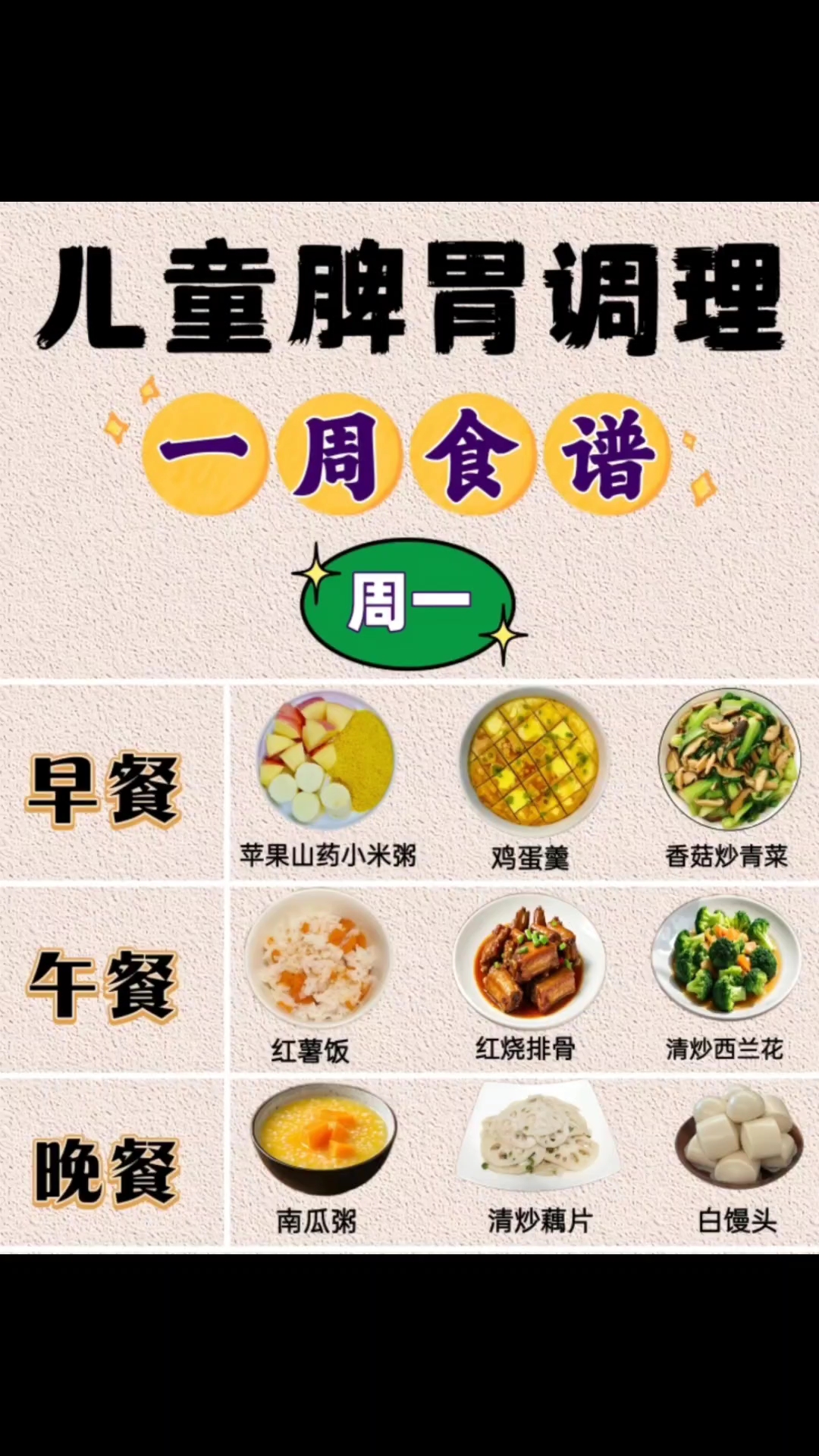 儿童一周食谱