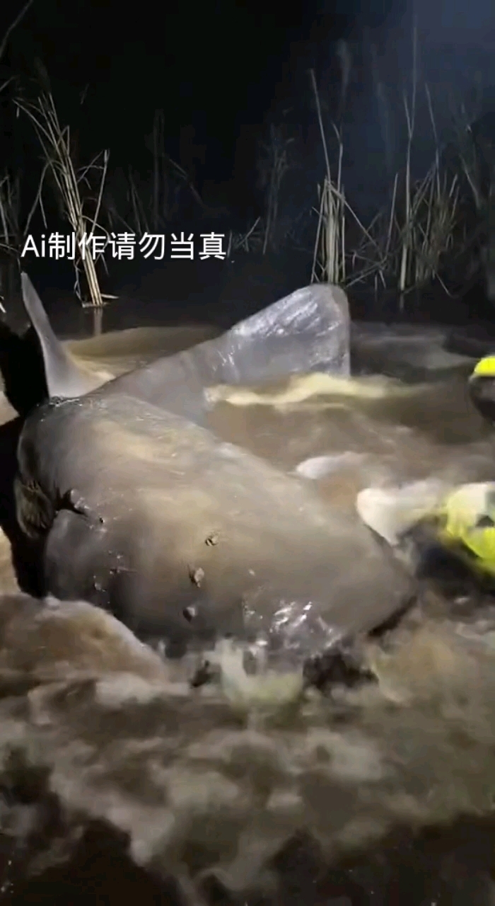 这么大的鲶鱼把狗子吐了?幸亏救援人员把狗子拉了出来,是Ai啊