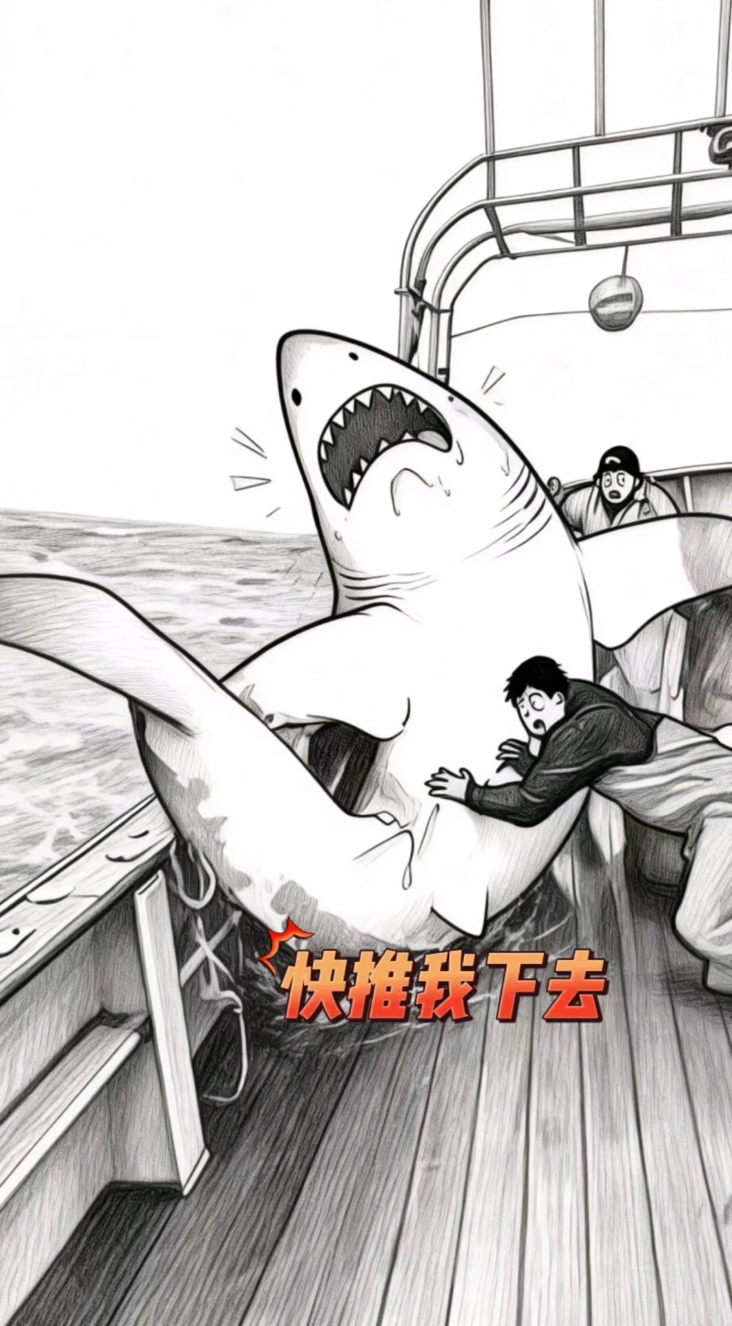 鲨鱼：快推我下去！#灵魂画手 #搞笑视频 #鲨鱼