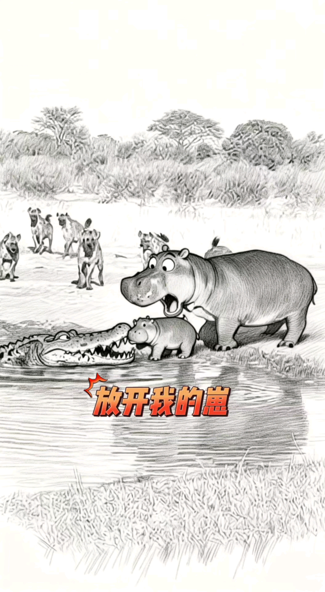 河马:放开我的崽!#灵魂画手 #搞笑视频
