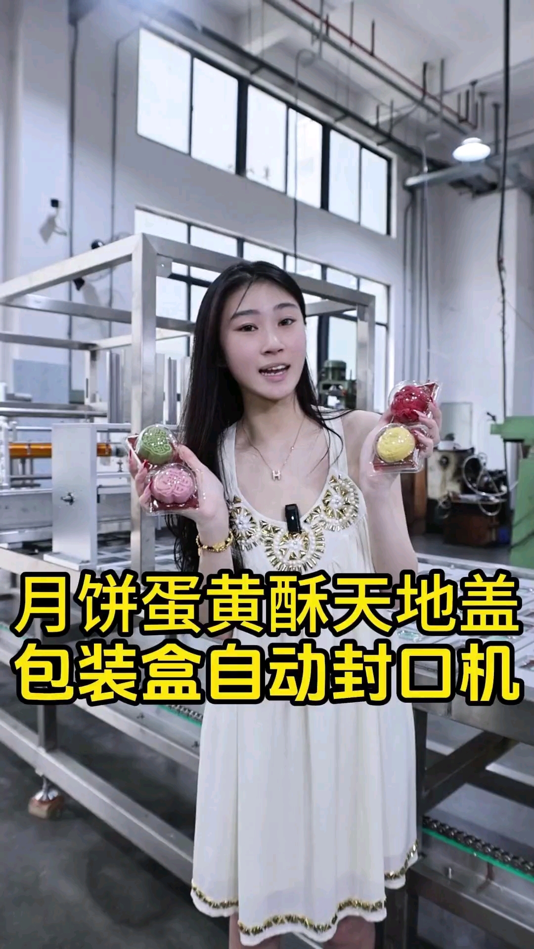 月饼鲜花饼包装封口机，自动落盒、打日期，每小时产量4000+