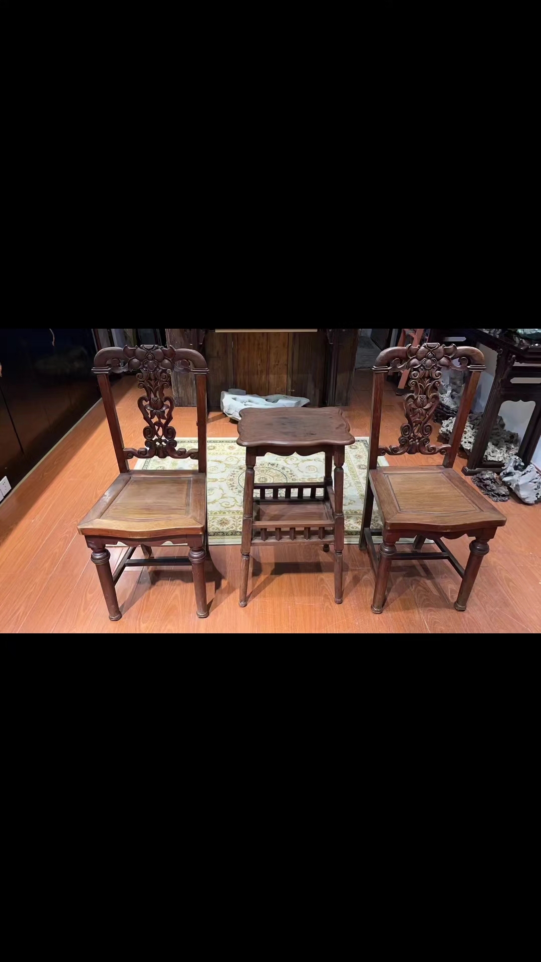 民国海派缅甸花梨木2椅1几,品相好#老物件老情怀#古典家具#