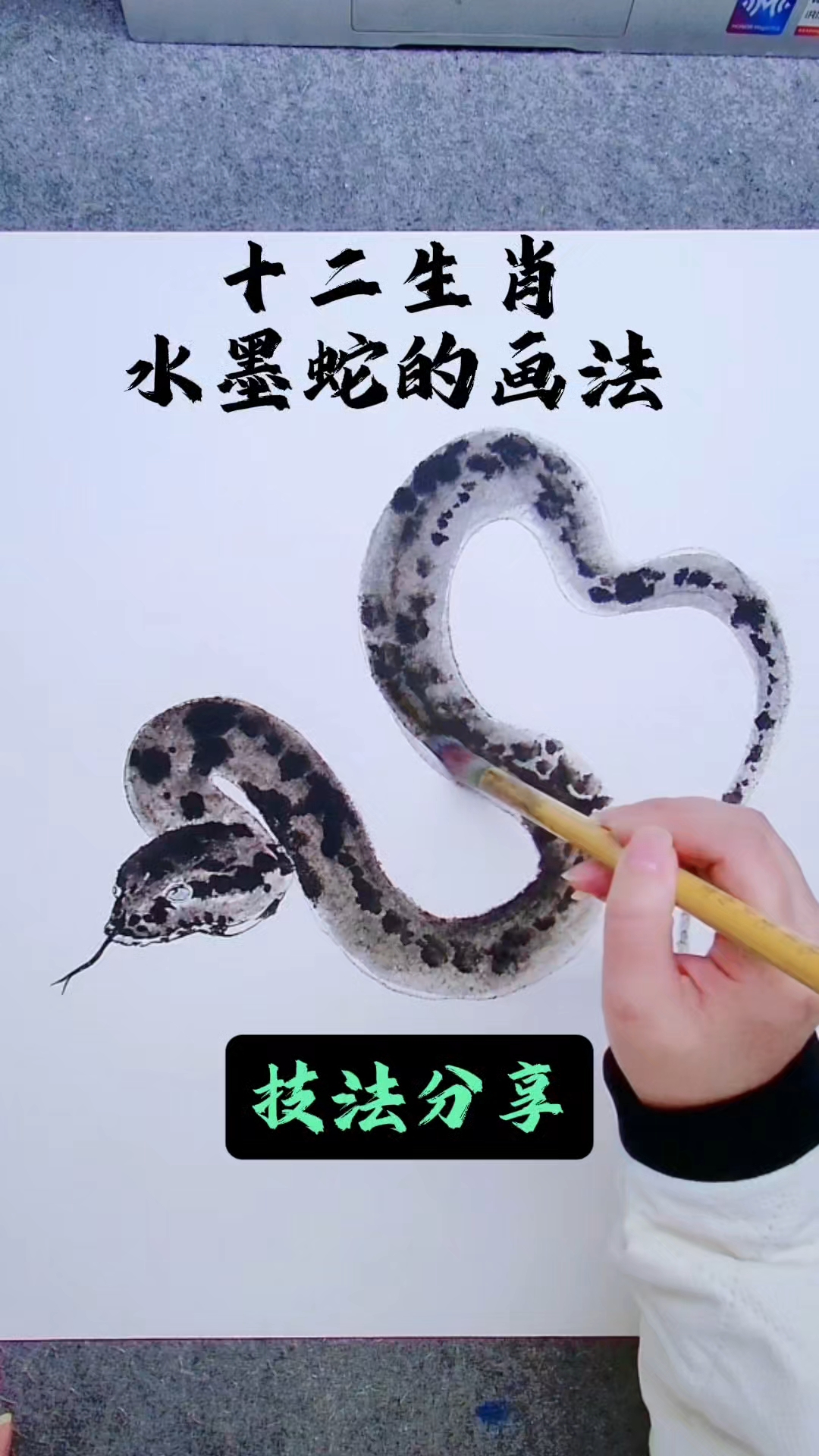 十二生肖水墨蛇的画法——技法分享