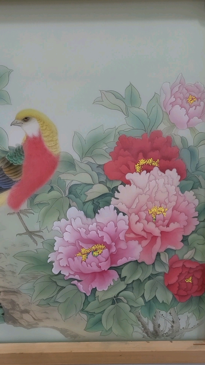 六尺工笔锦鸡牡丹