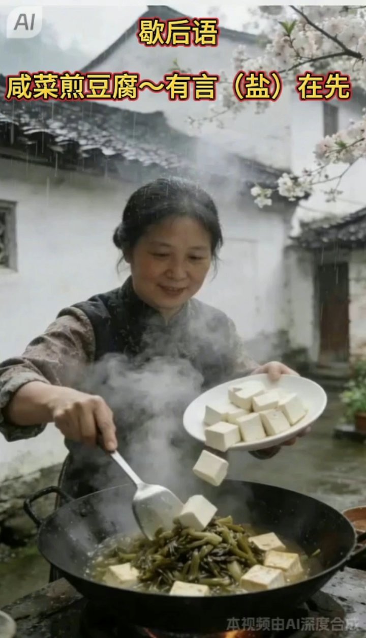 歇后语:咸菜煎豆腐～有言(盐)在先。