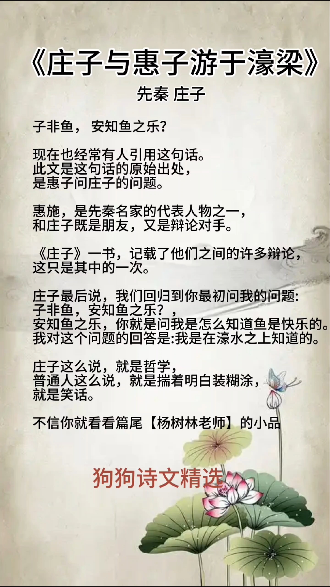 【子非鱼 安知鱼之乐 】的原文出处,看庄子的诡辩