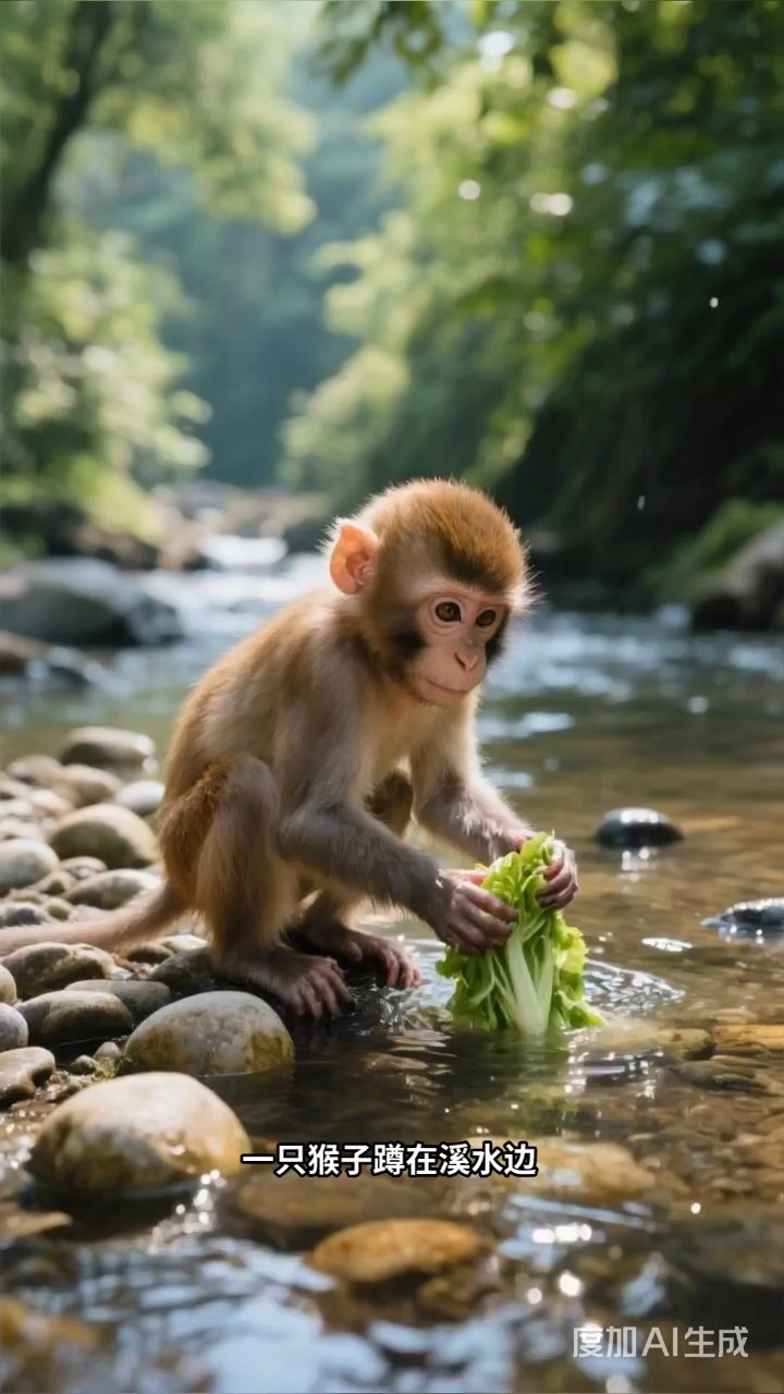 猴子溪边秀厨艺,生火炒菜样样行