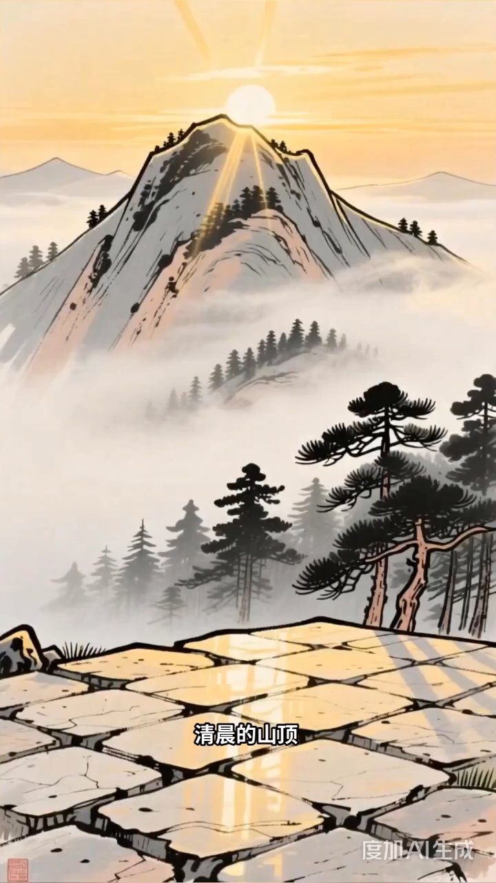 晨光中的太极少女:一招一式绘就山间水墨画