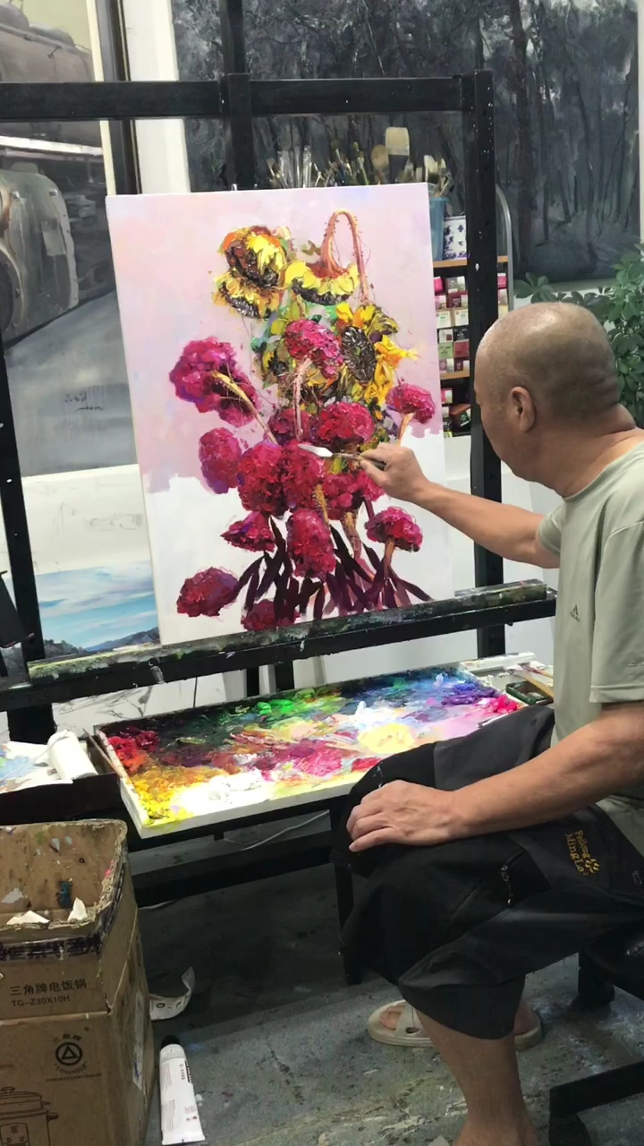 吕玉祥油画鸡冠花8060