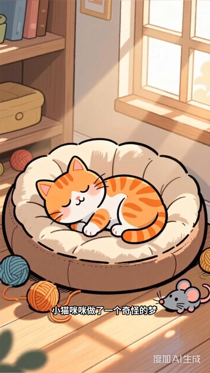 猫咪梦中飞上云端,与发光小鱼嬉戏成友