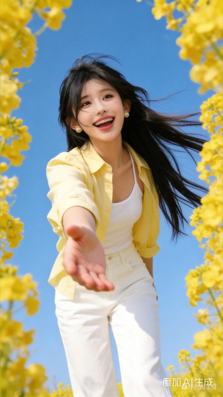 黄花满园映天蓝,春意盎然满心甜#油菜花拍照姿势#