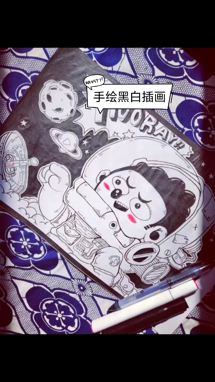 手绘黑白动漫插画
