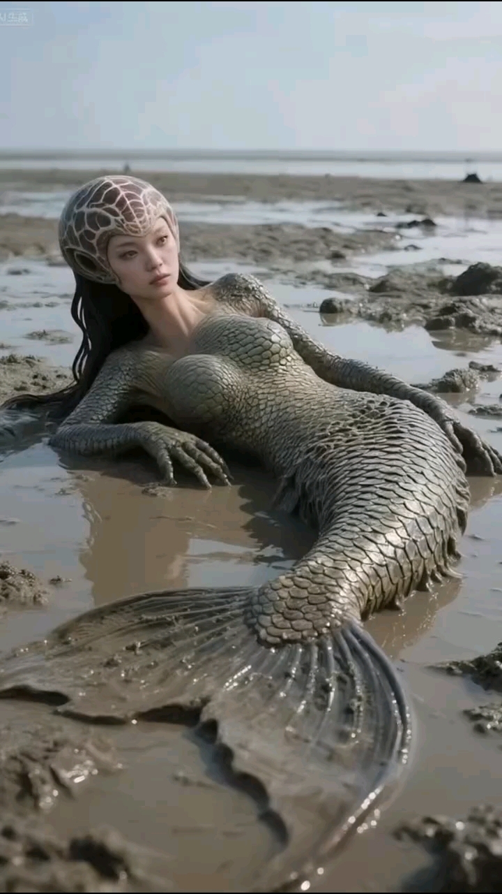 海水退朝后,海边沙滩上惊现一只美人鱼。