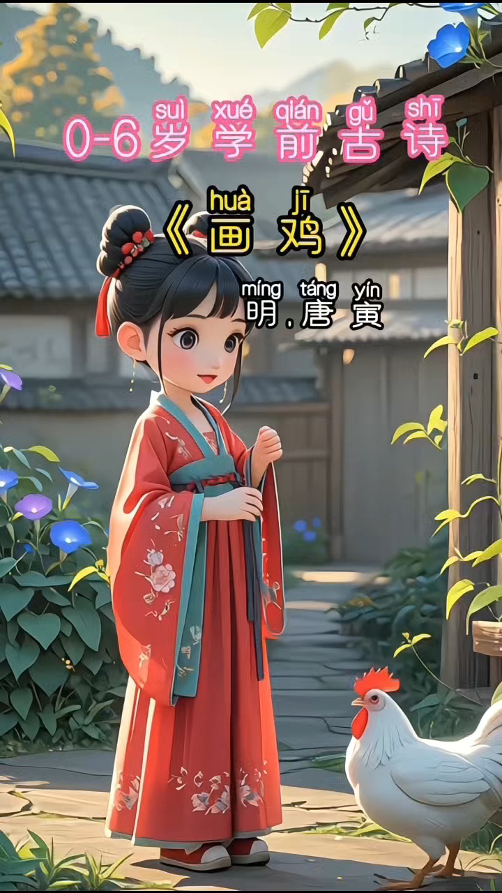 3-6岁儿童古诗 唐诗三百首《画鸡》明.唐寅