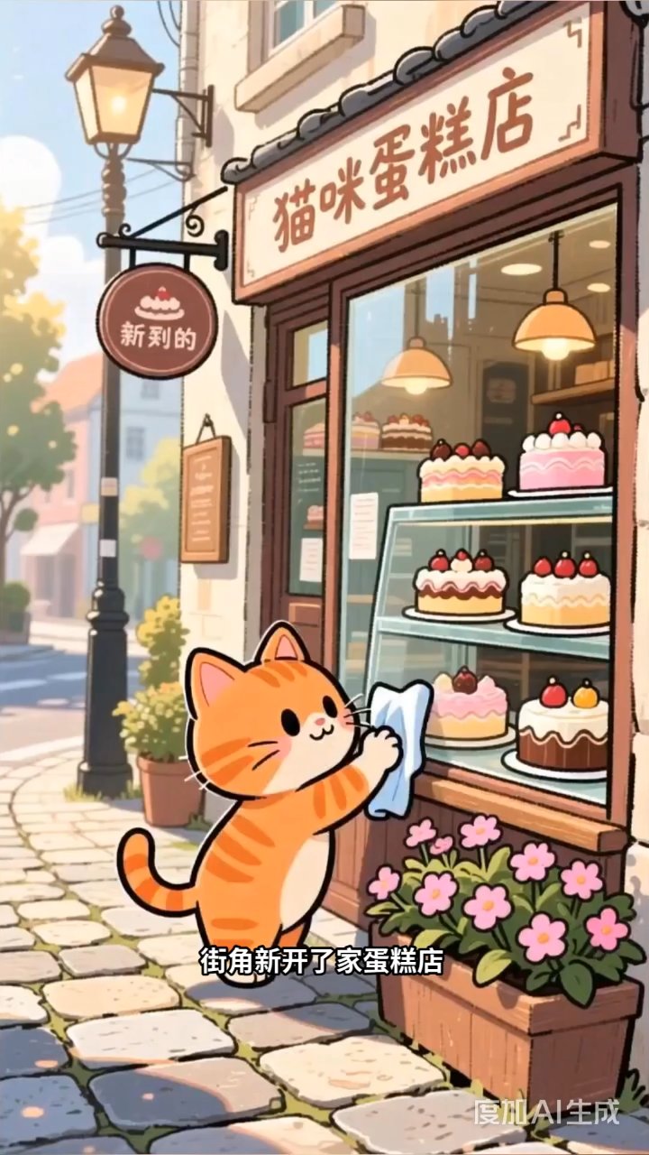 橘猫蛋糕店开业爆火,奶油香引来猫咪长龙#宠物AI影视名场面#