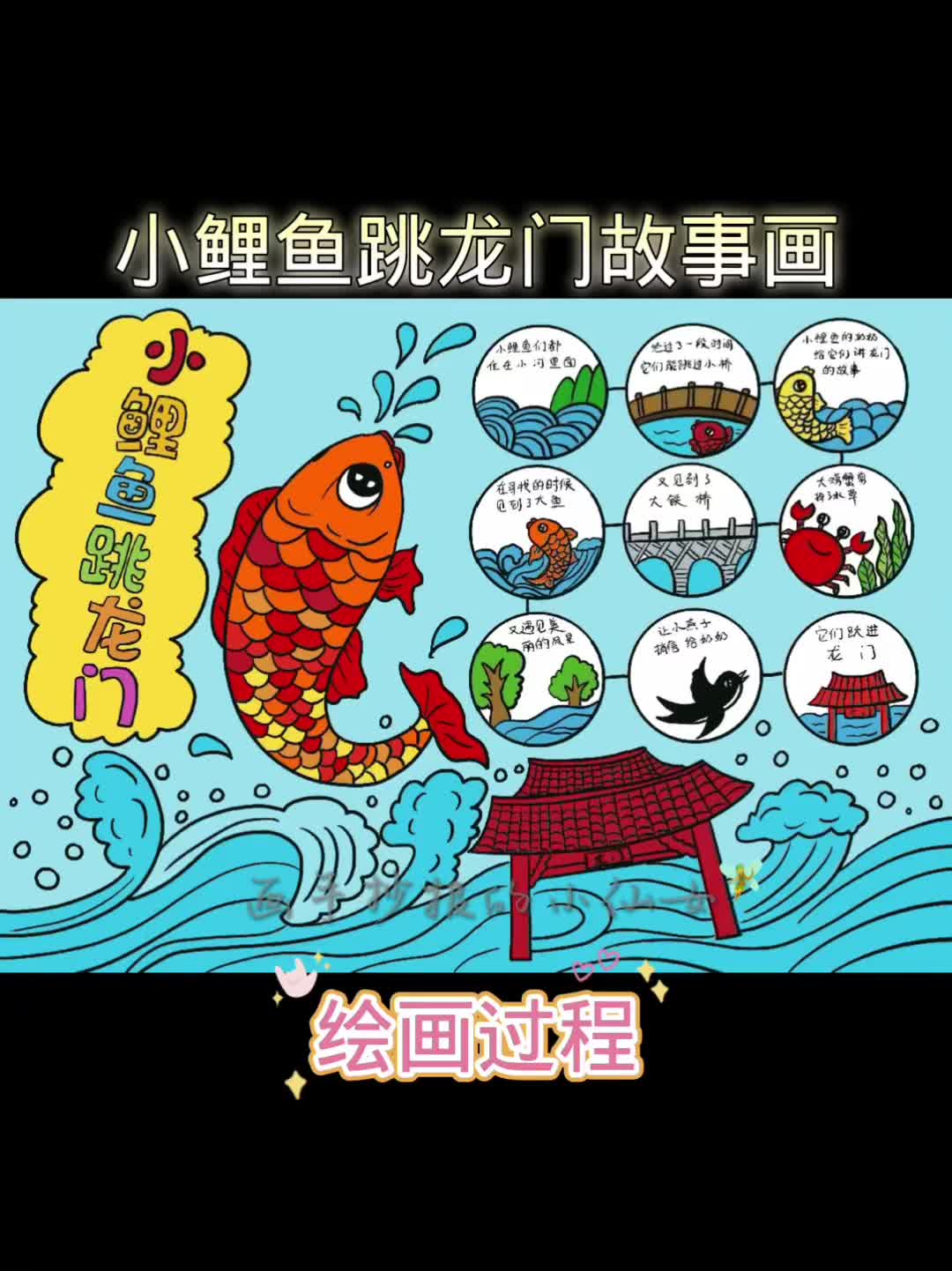 小鲤鱼跳龙门故事画