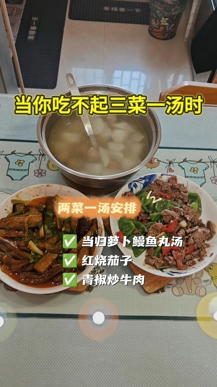 电磁炉家常菜，当归萝卜汤，红烧茄子，青椒炒牛肉