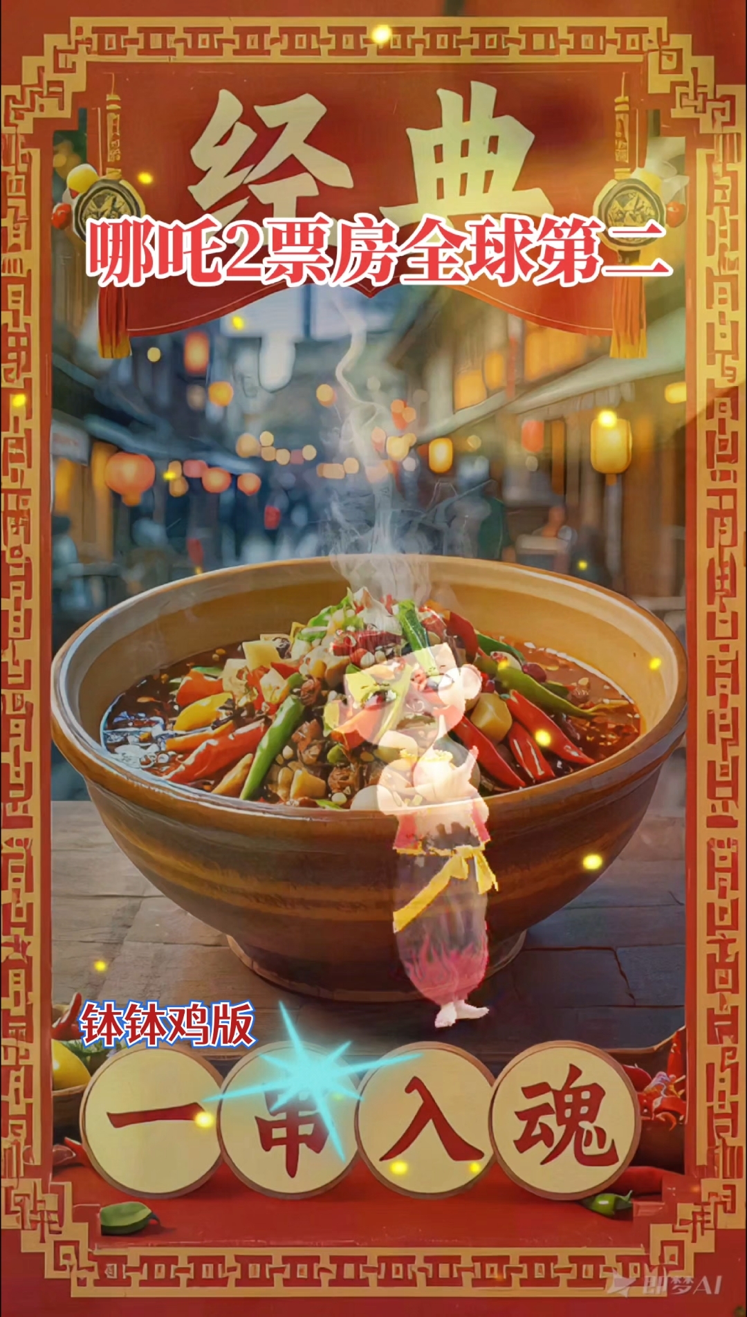开心做《钵钵鸡版》祝贺哪吒2票房全球第二,国产动漫大放异彩!