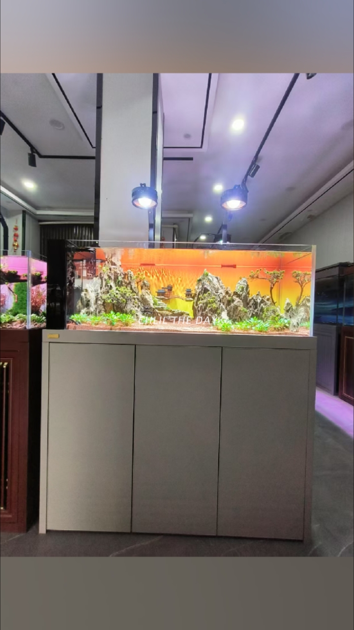 溪流造景溪流鱼缸兰寿金鱼