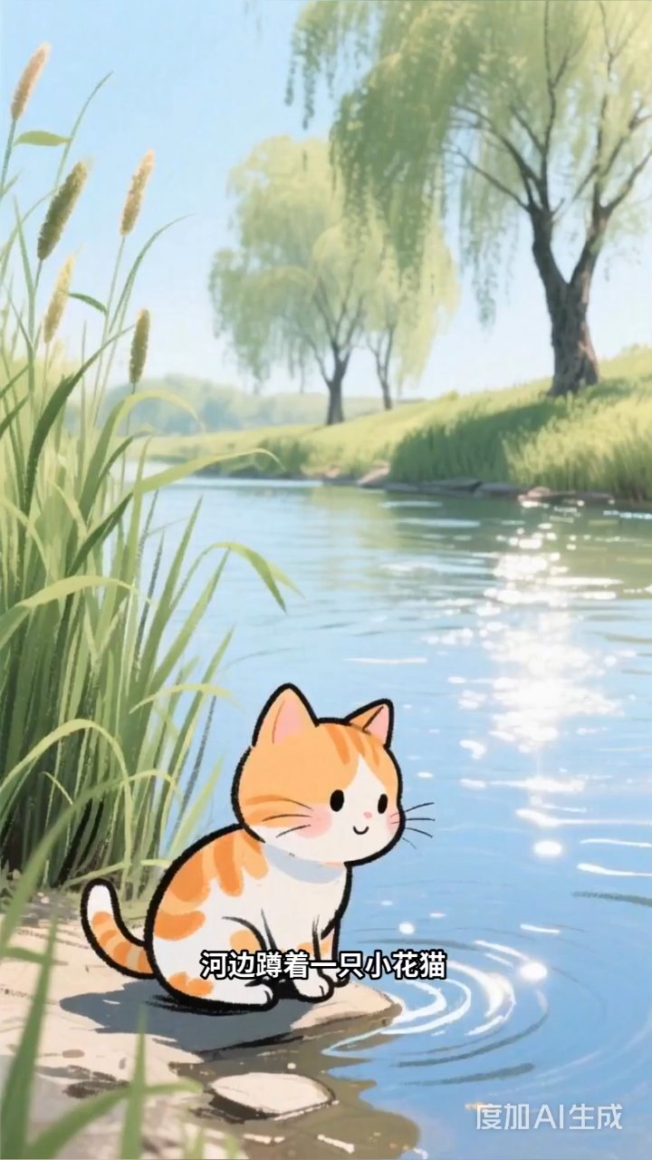 小花猫河边钓鱼记,鱼儿溜走又钓更大一条