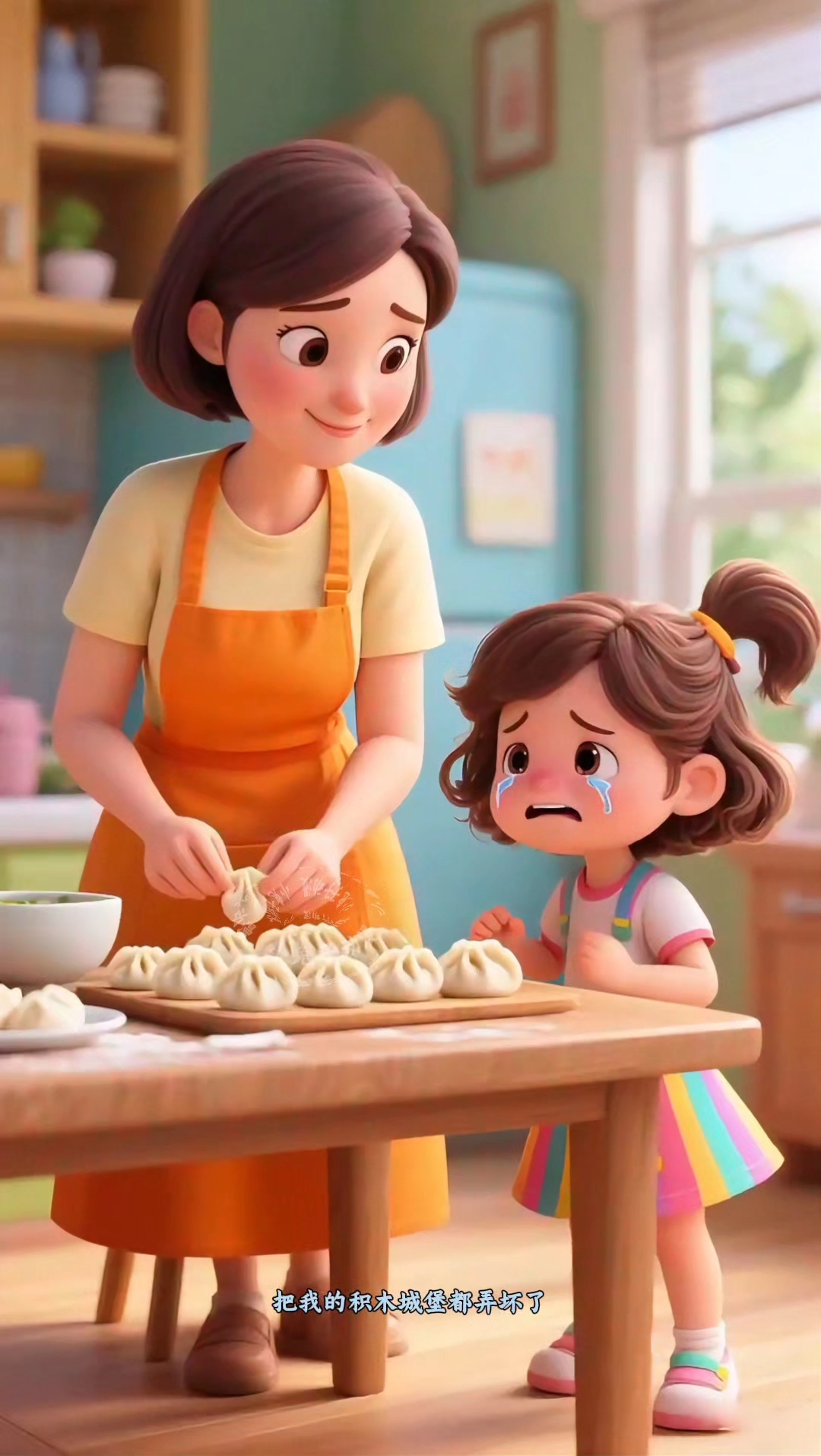 妈妈,哥哥把我的积木城堡弄坏了