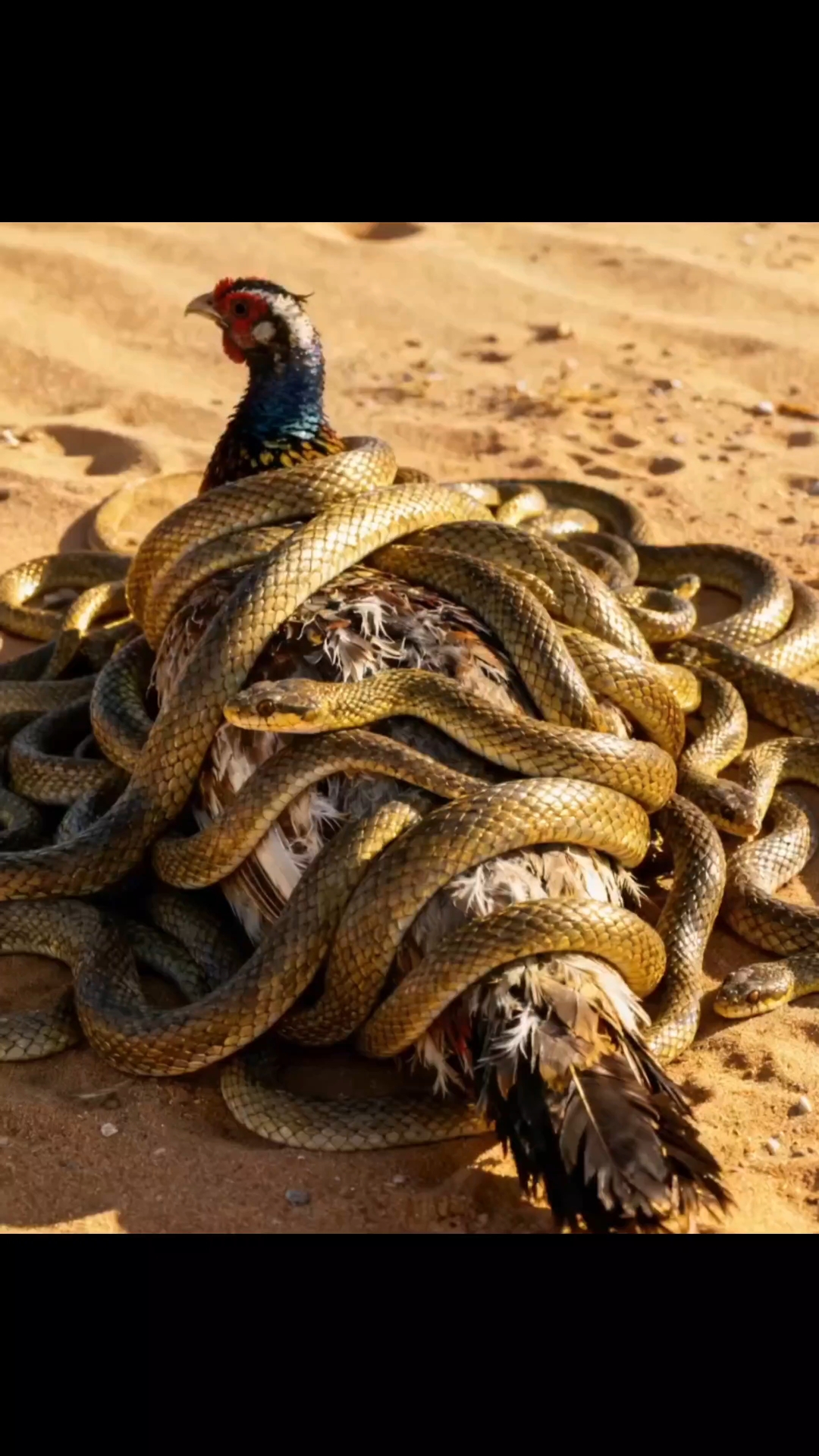 野鸡和蛇在沙漠里