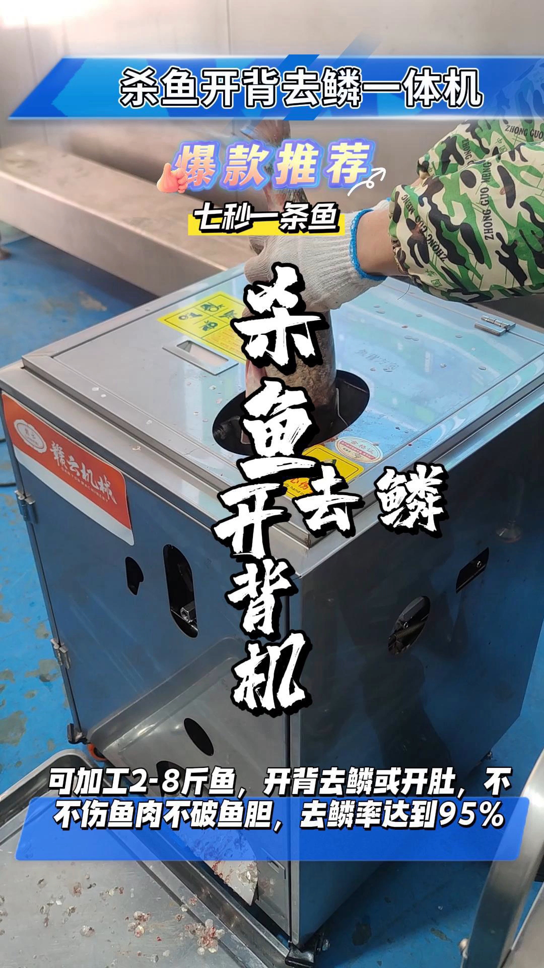 杀鱼开背去鳞一体机,去鳞率高达95%,杀一条鱼只需7秒