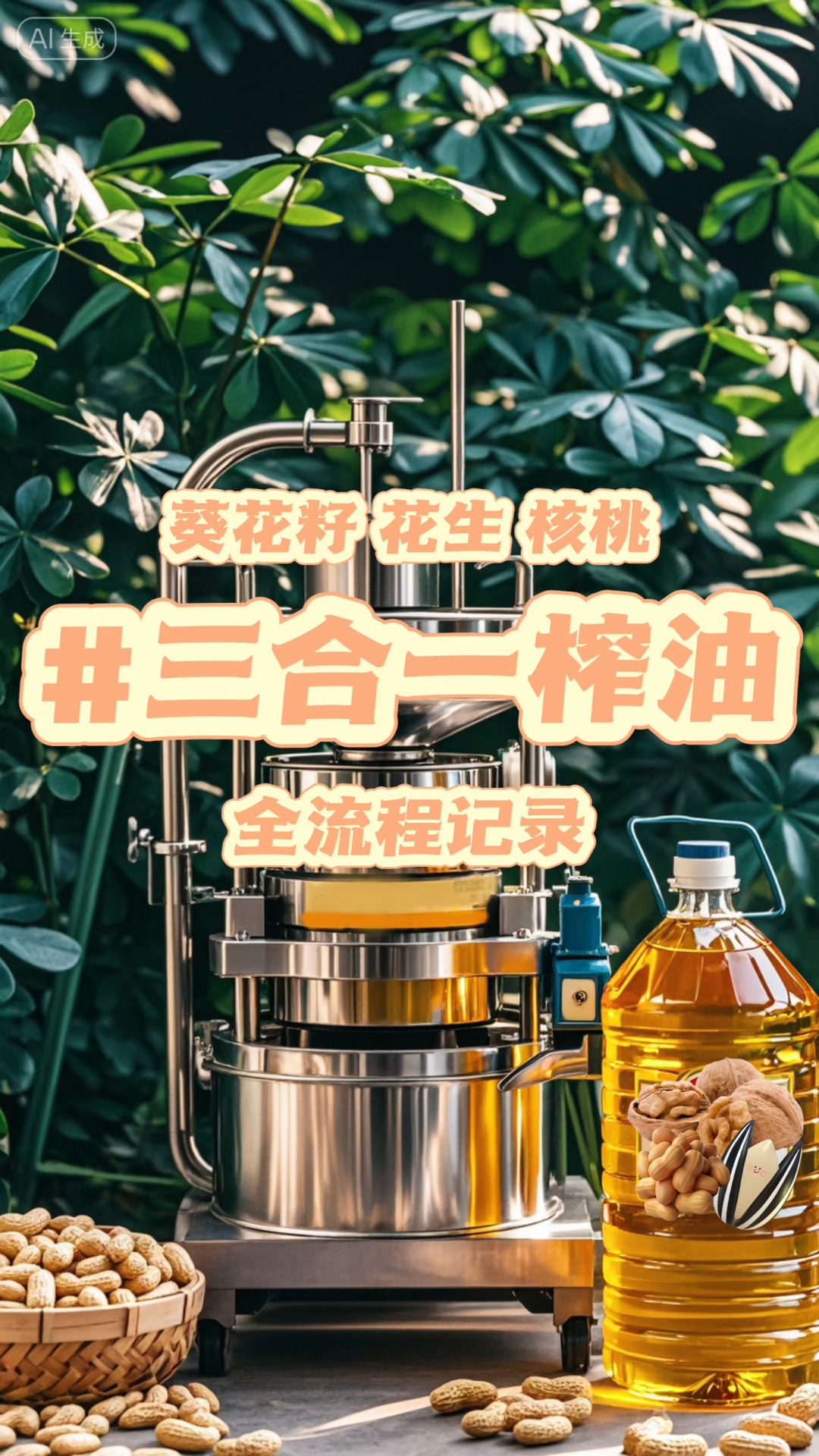 古法压榨花生油葵花籽油核桃油带你一起看看油是怎么出来的