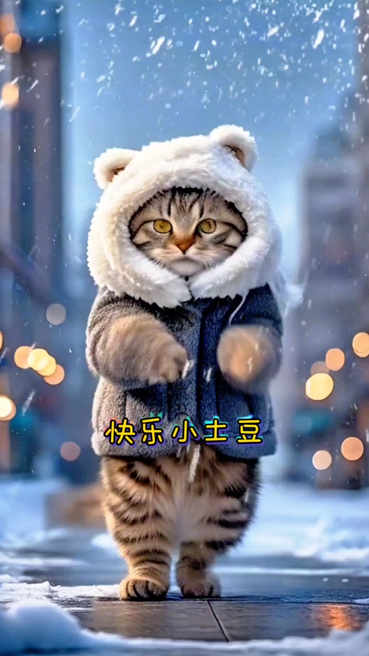 好冷的天气,小猫咪喜欢下雪天跳舞!