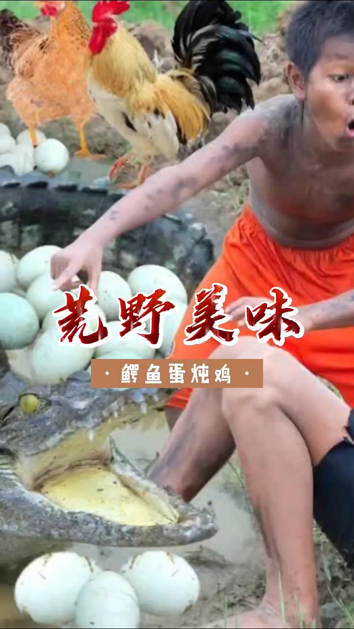 三人放着鳄鱼不要,只取鳄鱼蛋,加鸡炖煮,好吃到嘴巴变菊花