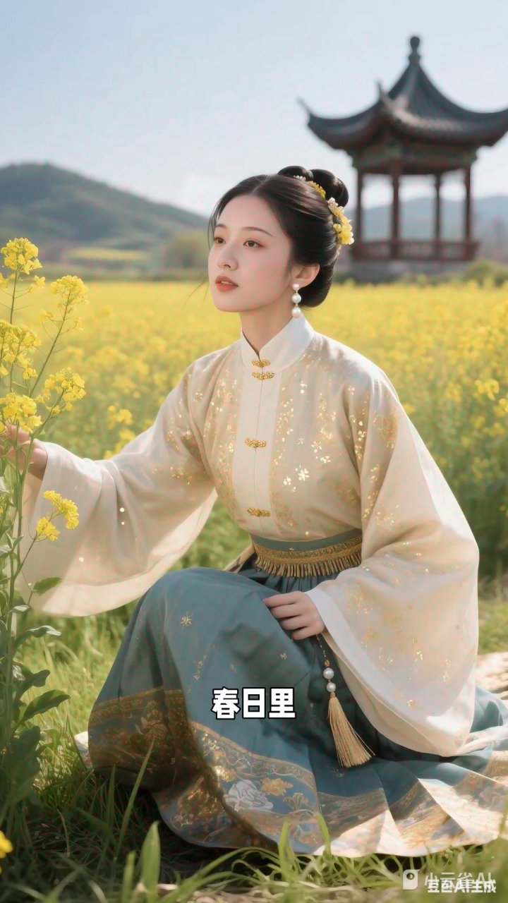 汉服少女邂逅油菜花海