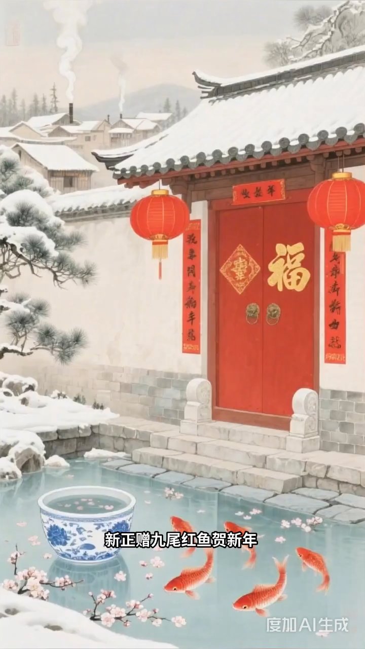 九尾红鱼贺新春，祥云瑞气满人间