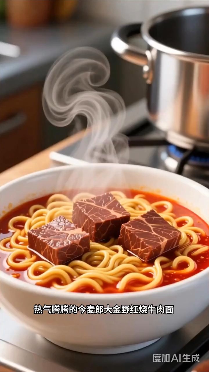 今麦郎大金眼红烧牛肉面,大块牛肉超满足!