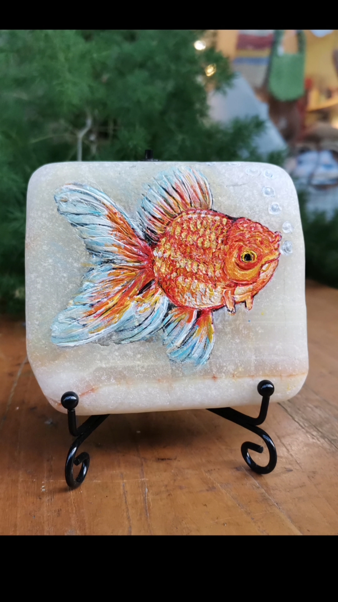 小金鱼#玉石笔筒花瓶小摆件#石刻画工艺品小摆件#古镇石刻画