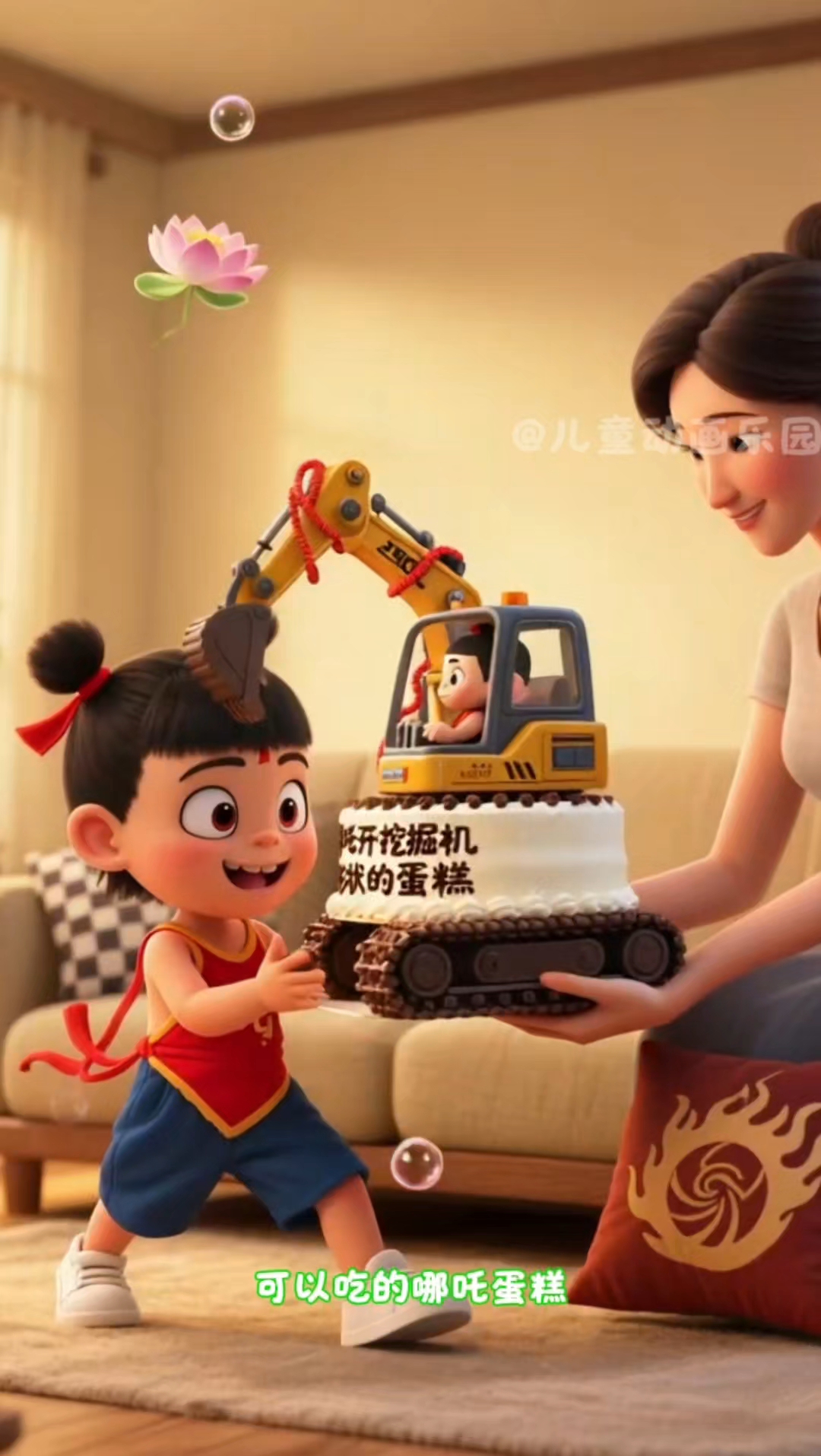 妈妈给小哪吒准备了一个挖掘机蛋糕