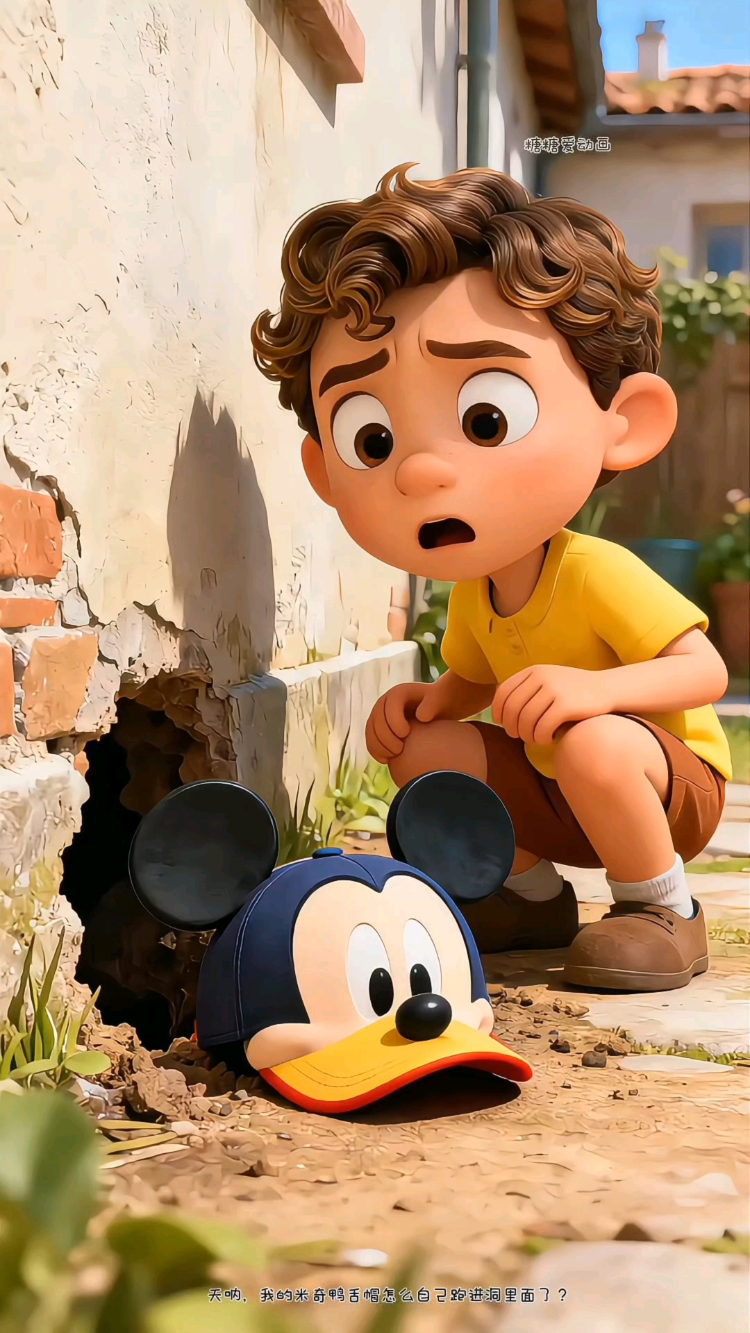 小男孩的鸭舌帽被蚂蚁搬走了