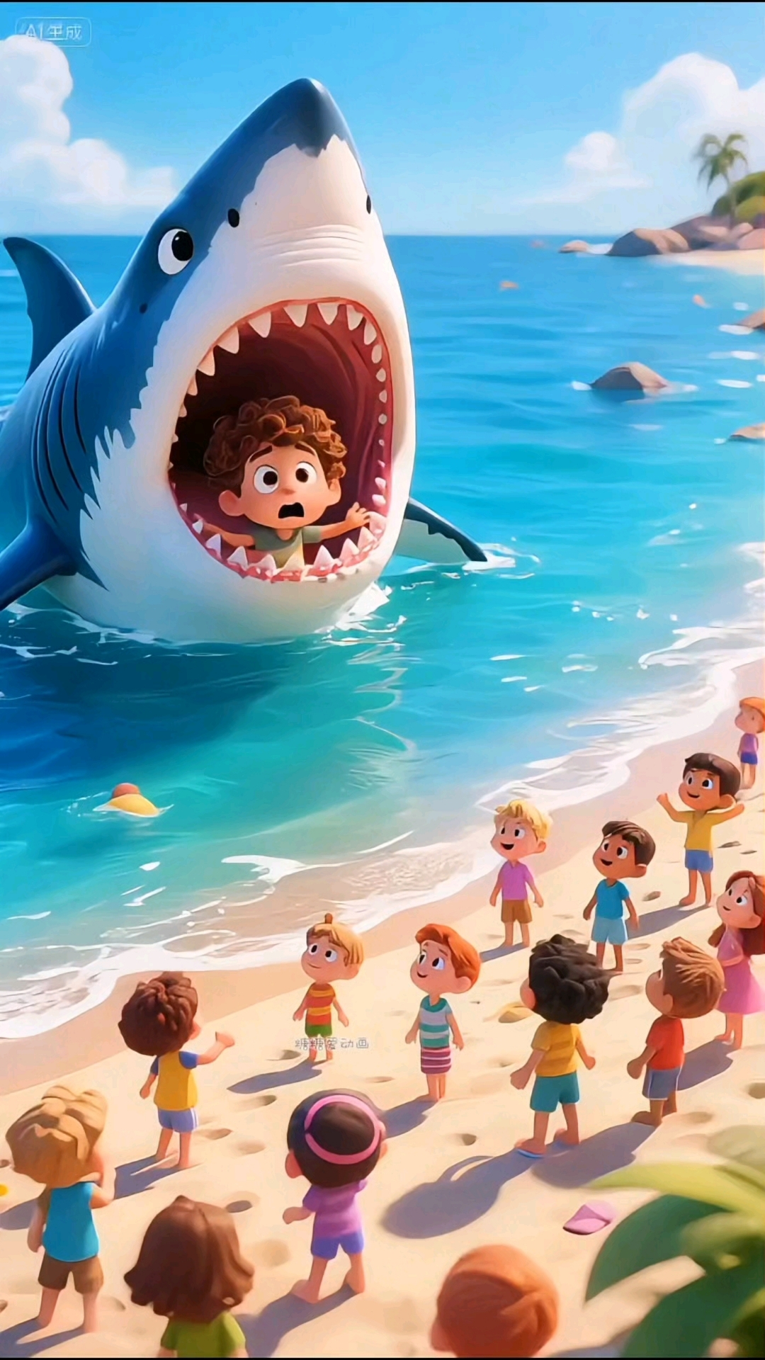 小男孩被大鲨鱼吞进肚子里面了