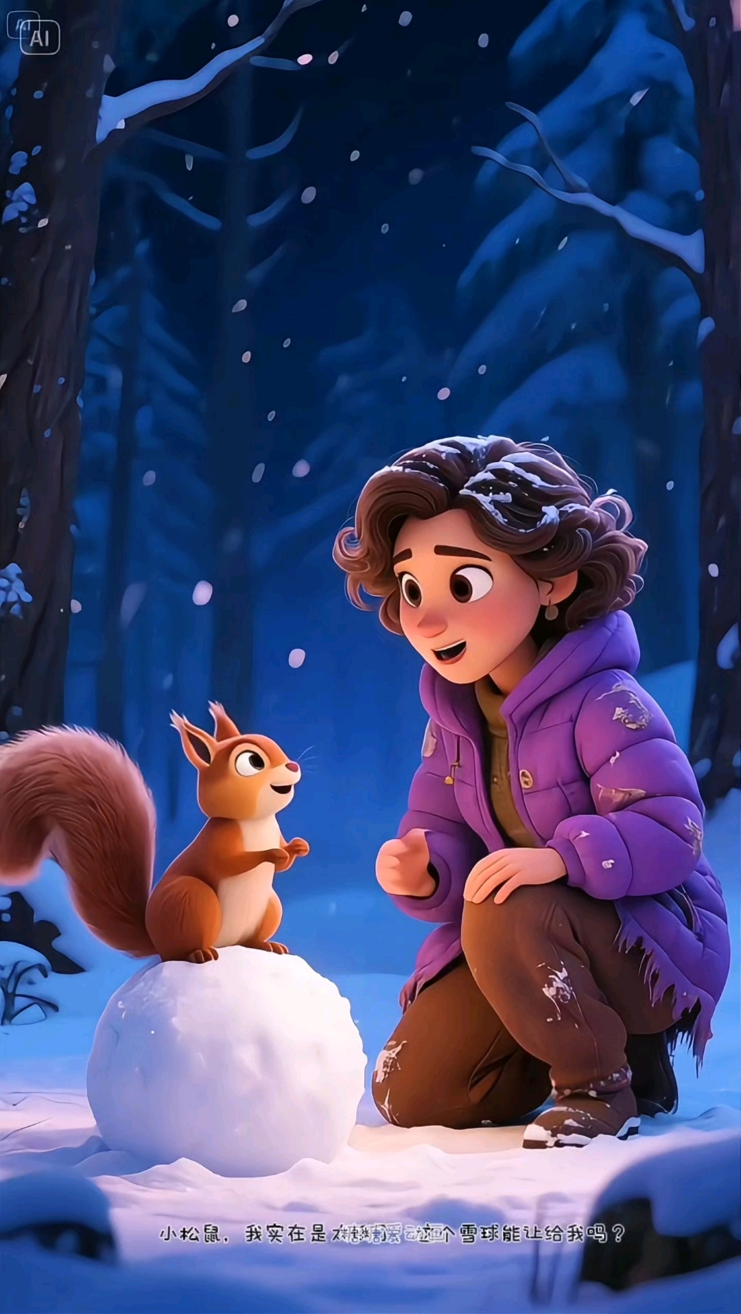 小松鼠把雪球给妈妈