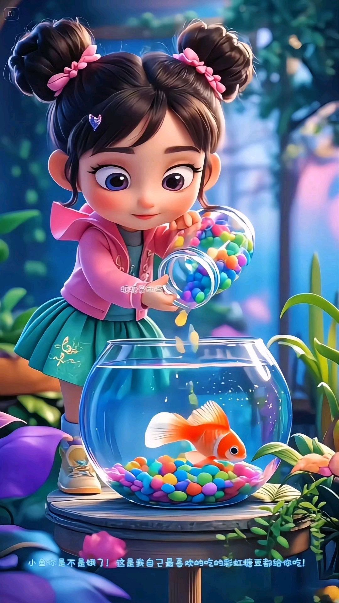 小金鱼生病了,朵朵给小金鱼看病