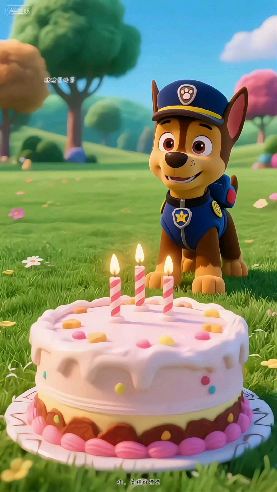 阿奇的生日蛋糕被石头砸碎了