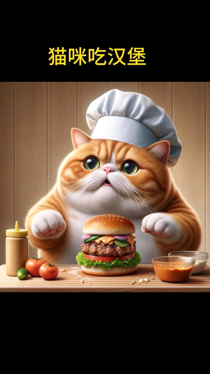 猫咪吃汉堡,#猫咪#AI图片#动画
