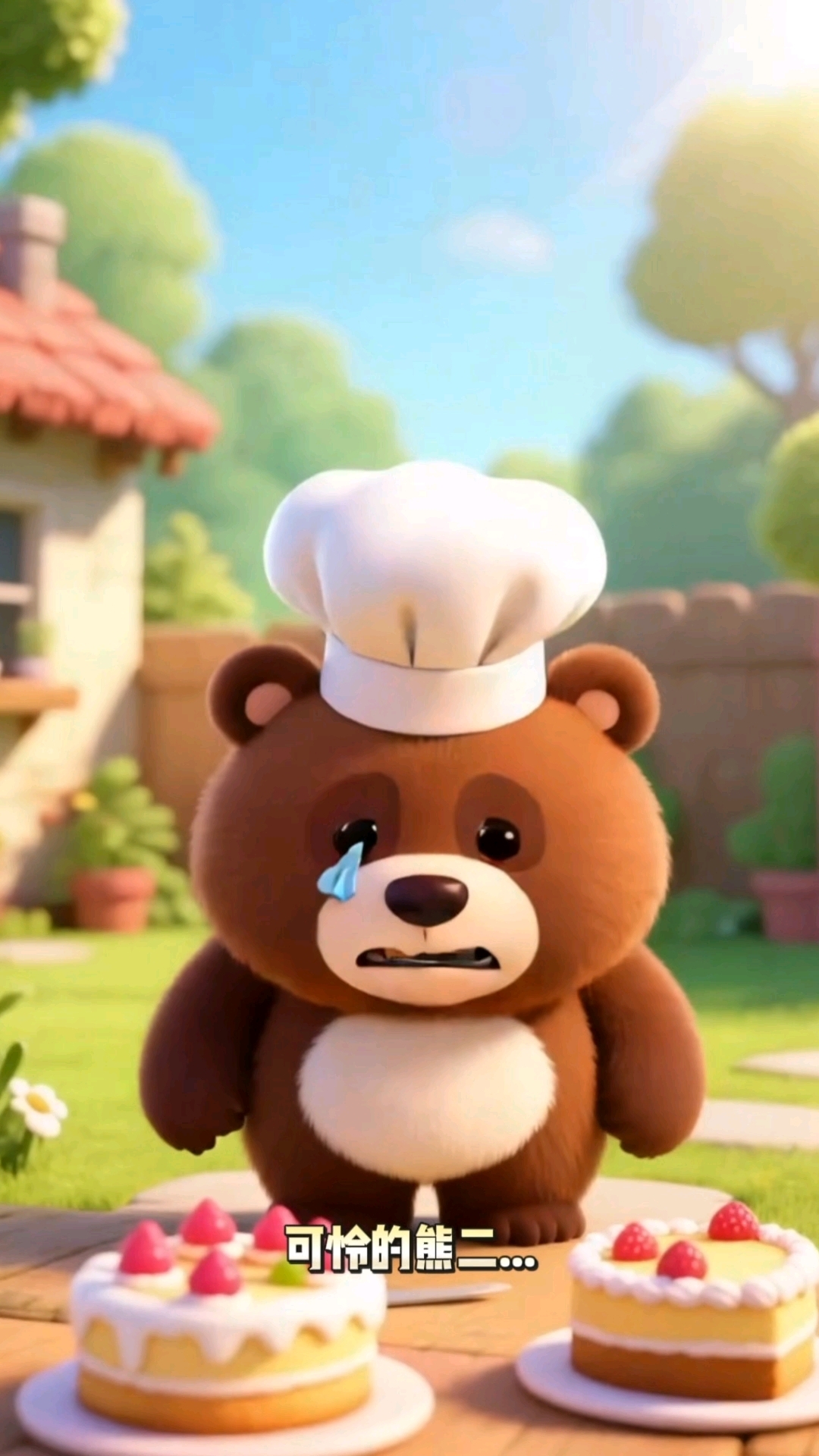 熊二辛苦做的蛋糕被大风吹脏了