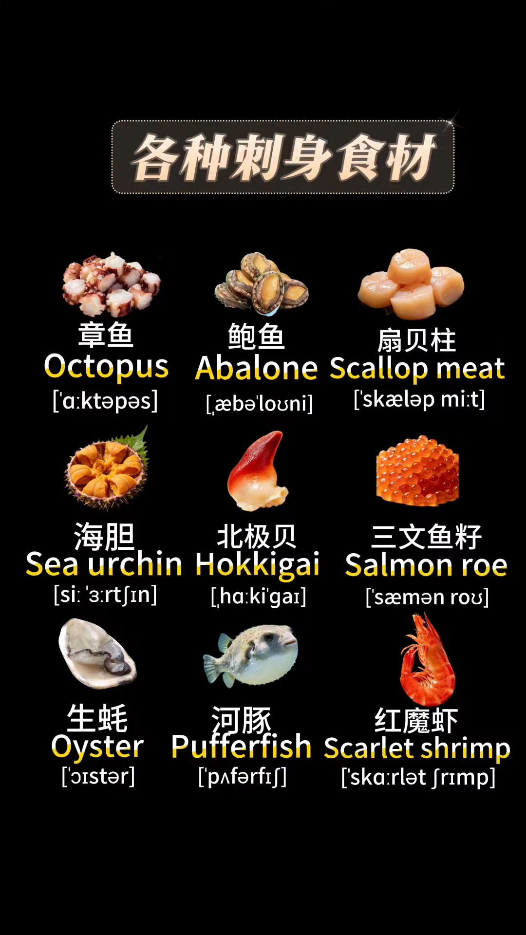 各种刺身食材单词！