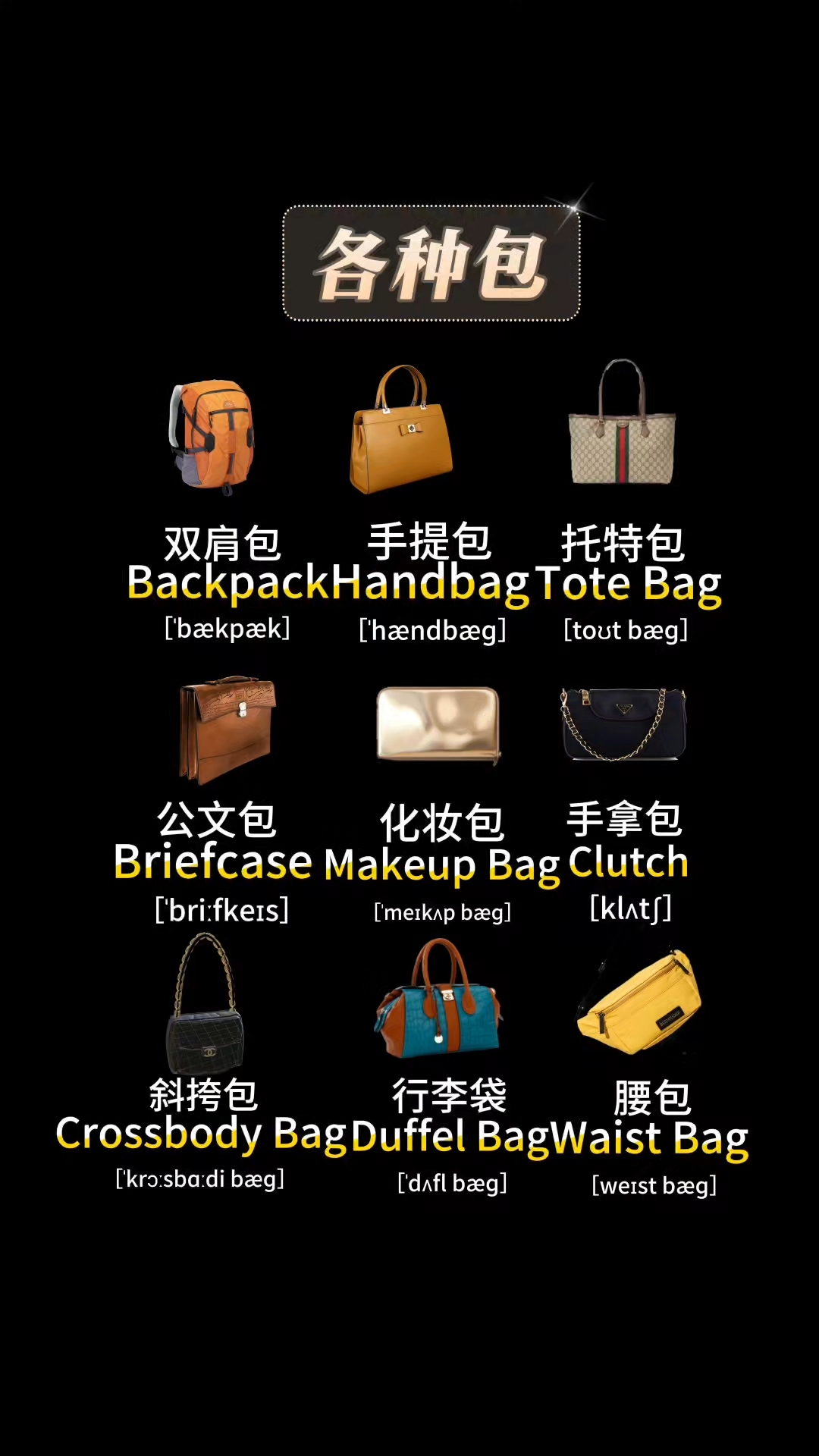 一分钟拿下!各种包的单词