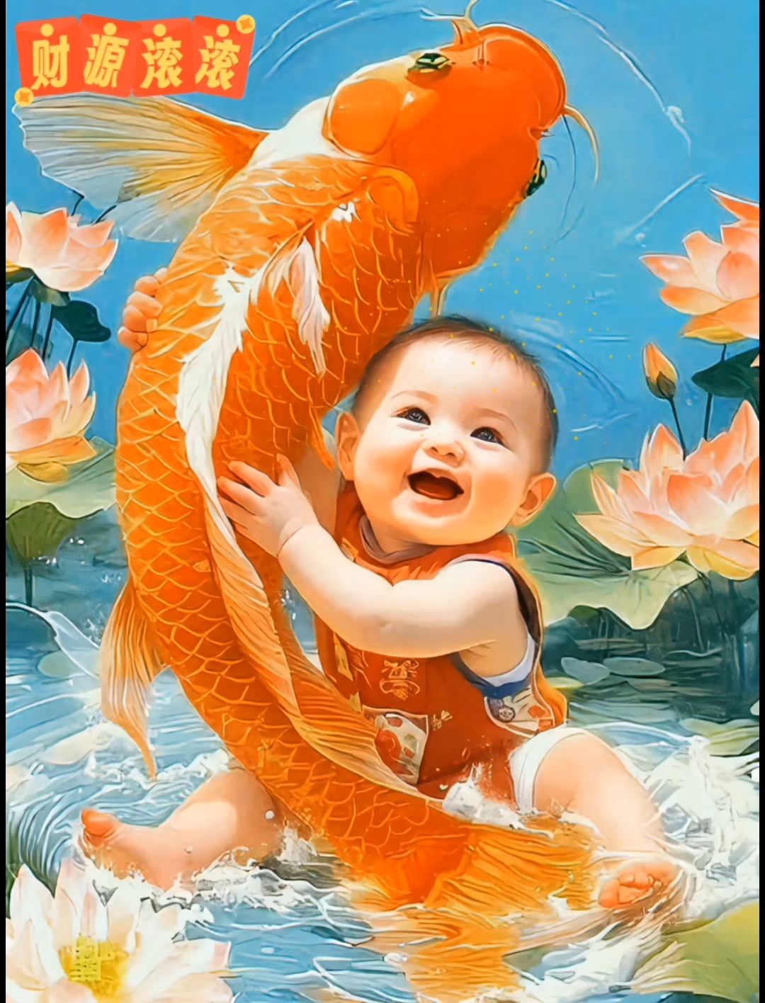 见福娃 抱着大红锦鲤,意味着您的好运将翻倍再翻倍哦!